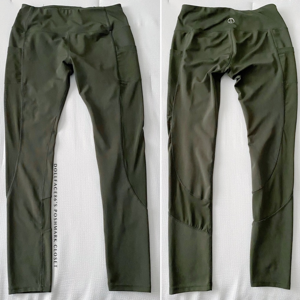 Green Fitness Leggings W/Mesh Insets